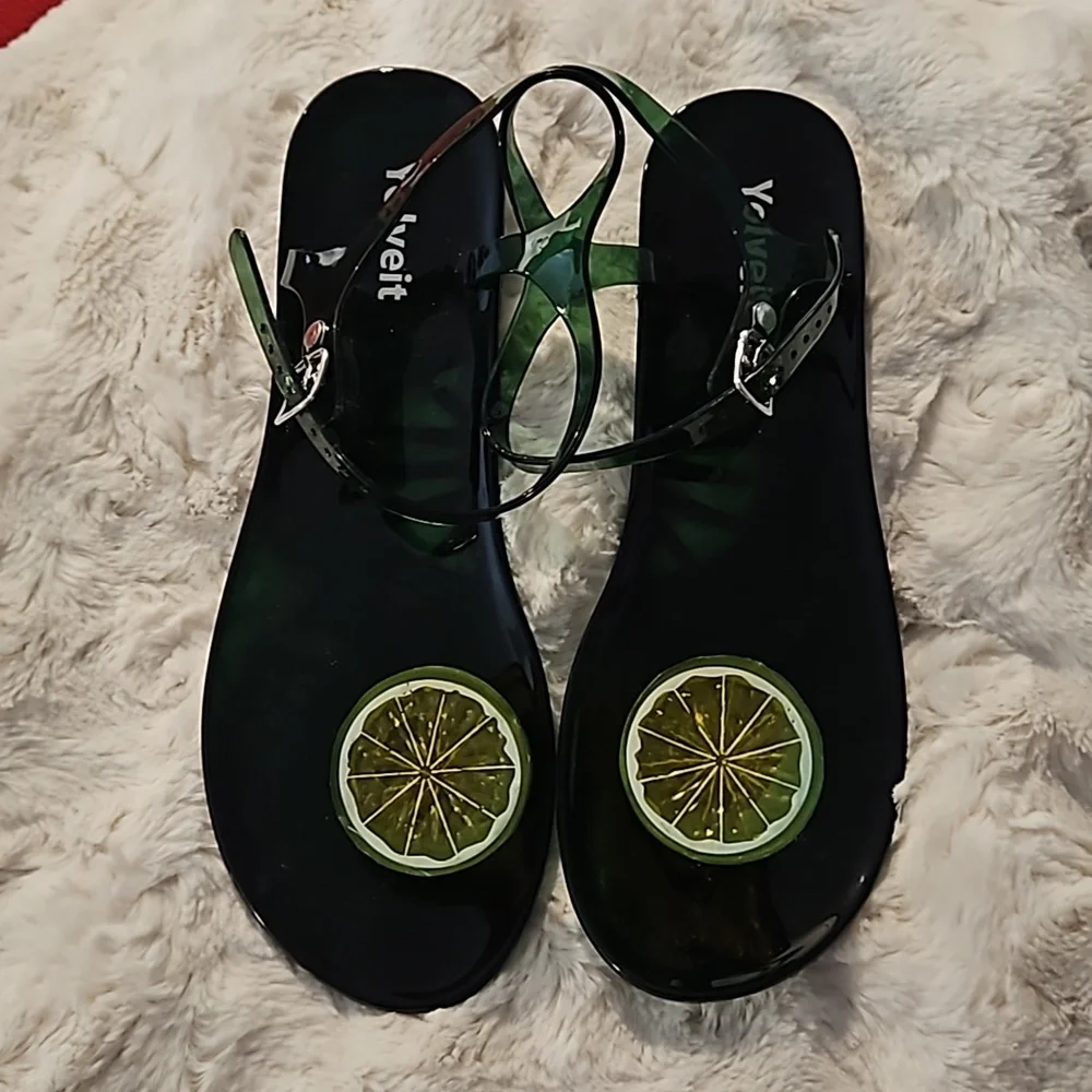 Lime slices slippers flip flops green sz.40 9- 9.5 new no tags beach tropical - Picture 6 of 10